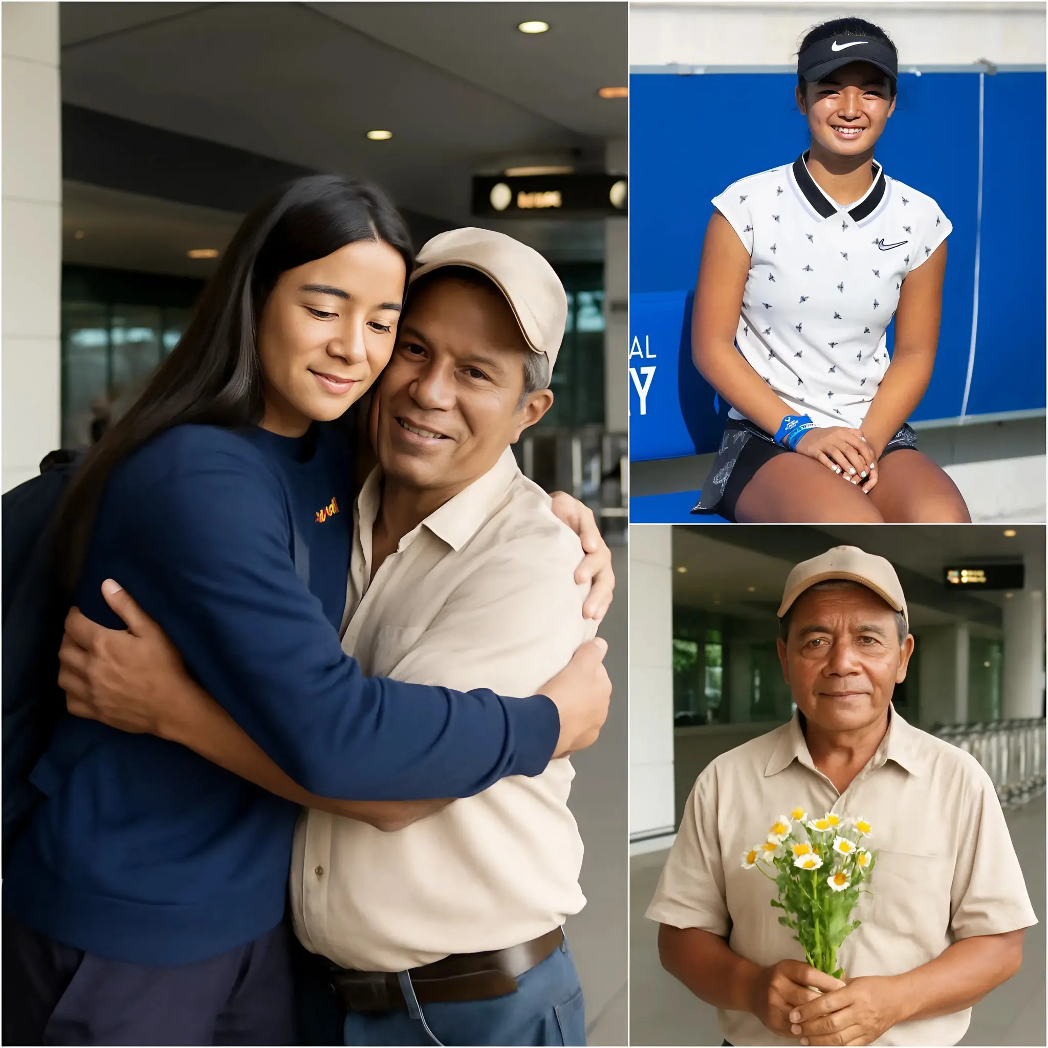 Cover Image for Alexandra Eala had just arrived from a flight from the United States after reaching the WTA’s top 50. No flowers, no official greetings, just a few dozen fans waiting for her at the arrivals gate. Among them was Kuya Jun, a 58-year-old GrabBike driver with terminal cancer, just weeks to live. He was wearing Eala’s old playing jersey and holding a bouquet of wildflowers picked from the cemetery. When Eala saw him, she was speechless. She knelt on the cold airport floor, hugged him tightly, and placed the ruby flower necklace (a birthday gift from a fan) on his wrist. The entire arrivals hall fell silent, then burst into tears.